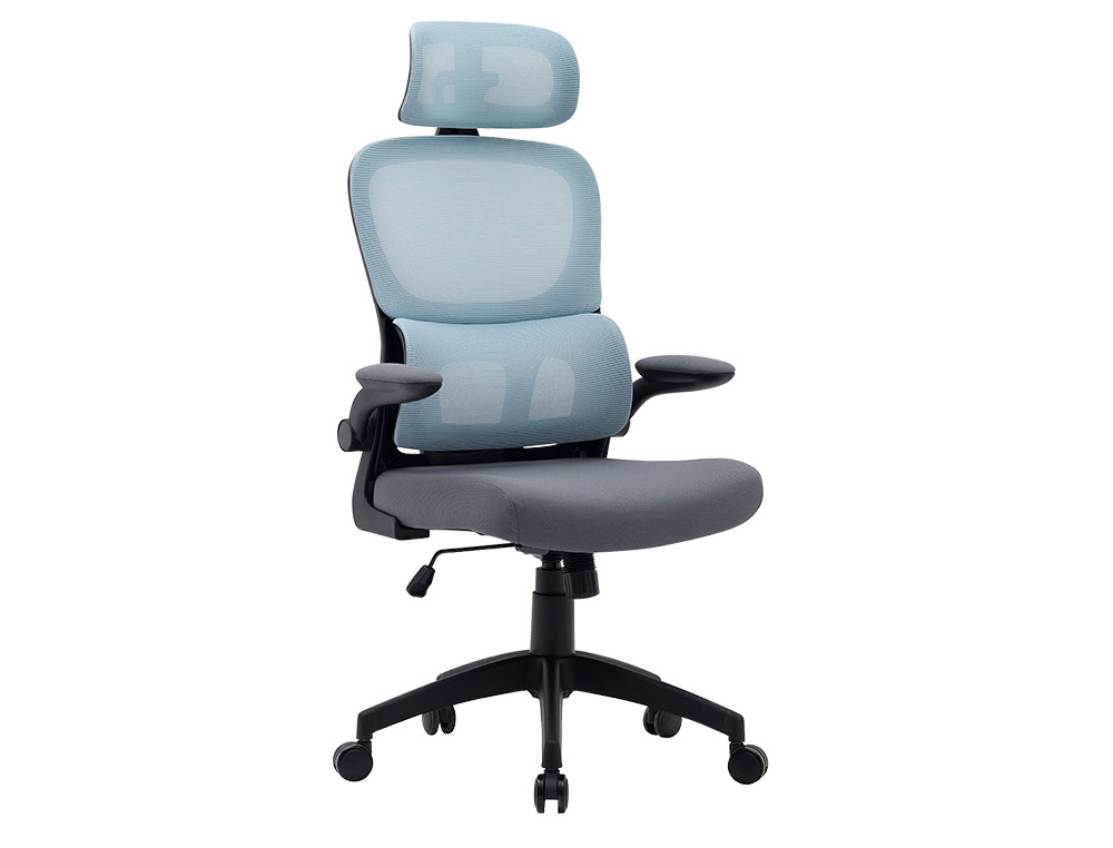 CHAISE DIRECTION Q-CONNECT SORRENTO MAILLE BASE METALLIQUE HAUT MAX 1320 LARG 650 PROF 600MM ROUES PREMIUM BLEU-GRIS