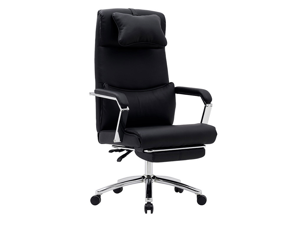 CHAISE DIRECTION Q-CONNECT RAVENNA SIMIL CUIR BASE METALLIQUE HAUT MAX 1300 LARG 550 PROF 510MM ROUES PREMIUM NOIR