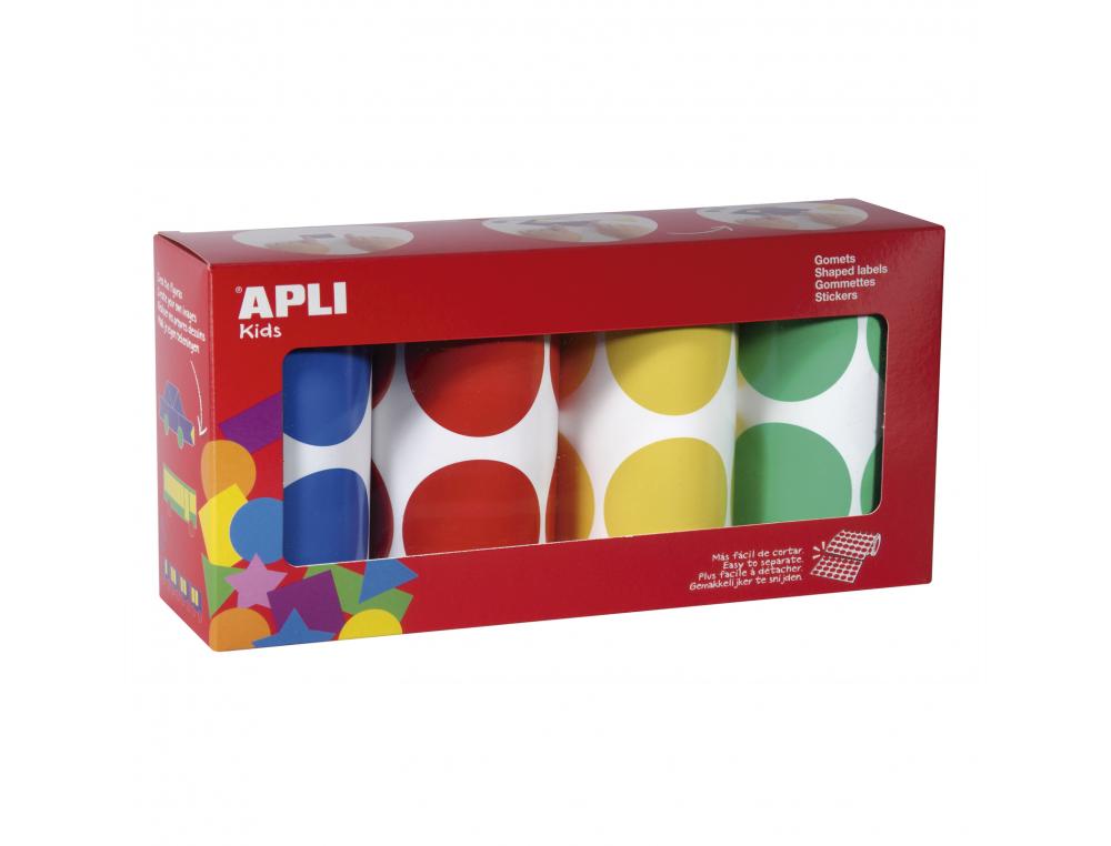 GOMMETTE APLI RONDE 45MM COLORIS CLASSIQUES ASSORTIS 4 ROULEAUX 1416 UNITES