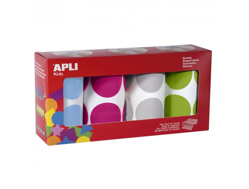 GOMMETTE APLI RONDE 45MM COLORIS FUN ASSORTIS 4        ROULEAUX 1416 UNITES