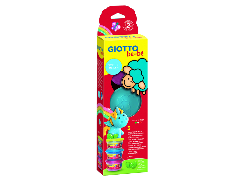 PATE A JOUER BE BE GIOTTO INGREDIENTS NATRUELS          PAILLETEE GLITTER 100G 3 POTS COLORIS ASSORTIS