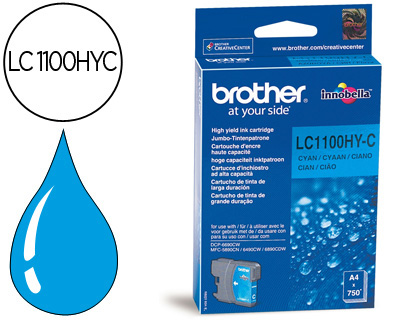 CARTOUCHE BROTHER JET D'ENCRE LC1100HYC COULEUR CYAN 750P