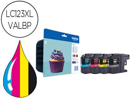 CARTOUCHE BROTHER JET D'ENCRE LC123VALBP PACK 4 ENCRES NOIR/CYAN/MAGENTA/JAUNE