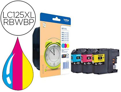 CARTOUCHE BROTHER JET D'ENCRE LC125XLRBWBP PACK 3 ENCRES COULEUR CYAN/MAGENTA/JAUNE
