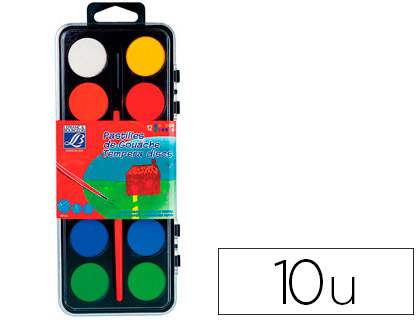GOUACHE LEFRANC BOURGEOIS PASTILLE 28MM DIAMTRE BOTE 12 COLORIS + 1 PINCEAU