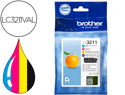 CARTOUCHE BROTHER JET D'ENCRE LC3211 MULTIPACK 4 COULEURS JAUNE MAGENTA CYAN NOIR 200P
