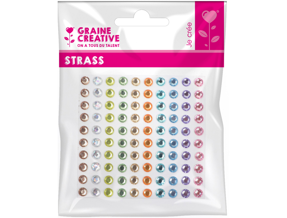 1 PLANCHE GRAINE CREATIVE DE 100 STRASS 5 MM COULEURS      PASTEL