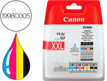 CARTOUCHE CANON PACK CLI 581 XXL CAPACIT 830 PAGES COULEURS NOIR CYAN MAGENTA JAUNE